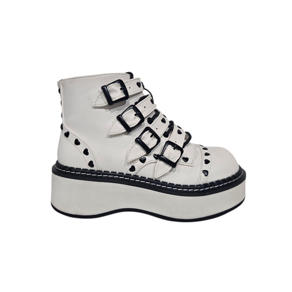 Demonia Emily White Black Combat Boots 7 - Picture 2 of 9